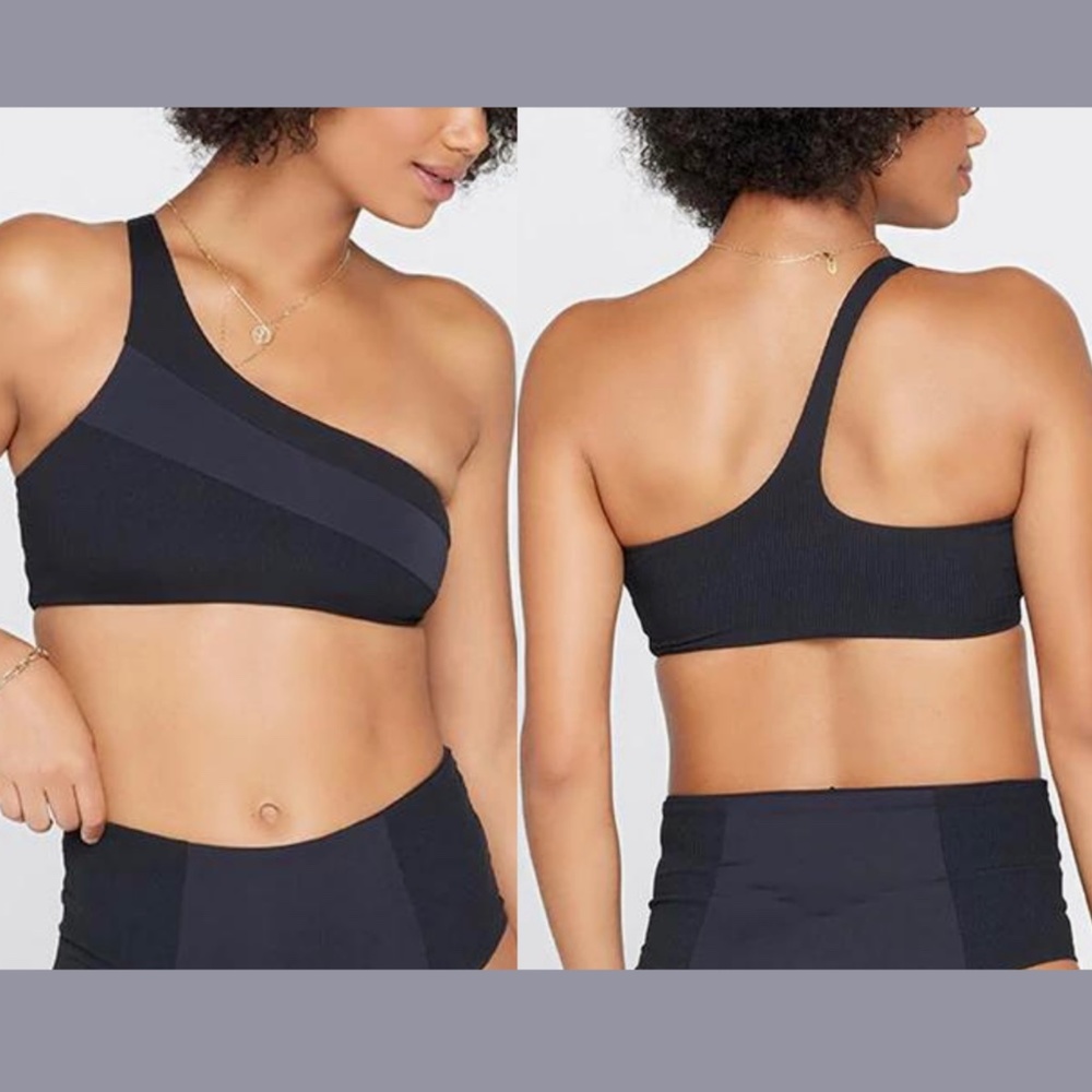 NEW L Space [ Medium ] Ribbed Celeste One Shoulder Bikini Top in‎ Black